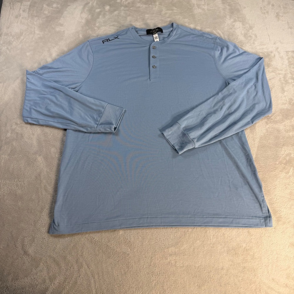RLX Ralph Lauren Henley Long Sleeve Mens XL Blue Polyester Lyocell Active Top